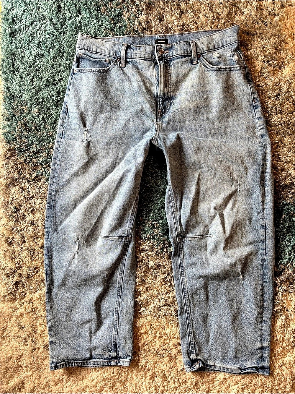 Express Mid Rise Stretch Barrel Leg Jeans Blue Size 14R
